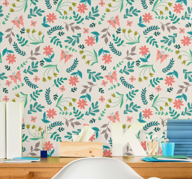 Floral Butterflies flowers wallpaper - TenStickers