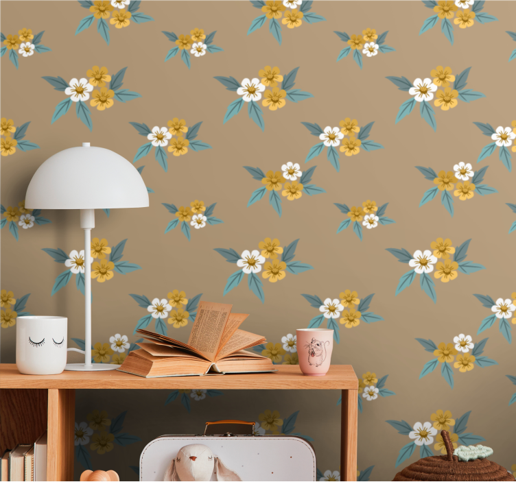 Brown floral motif flowers wallpaper - TenStickers