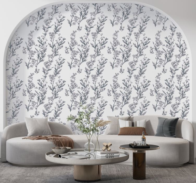 Floral design grey wallpaper - TenStickers