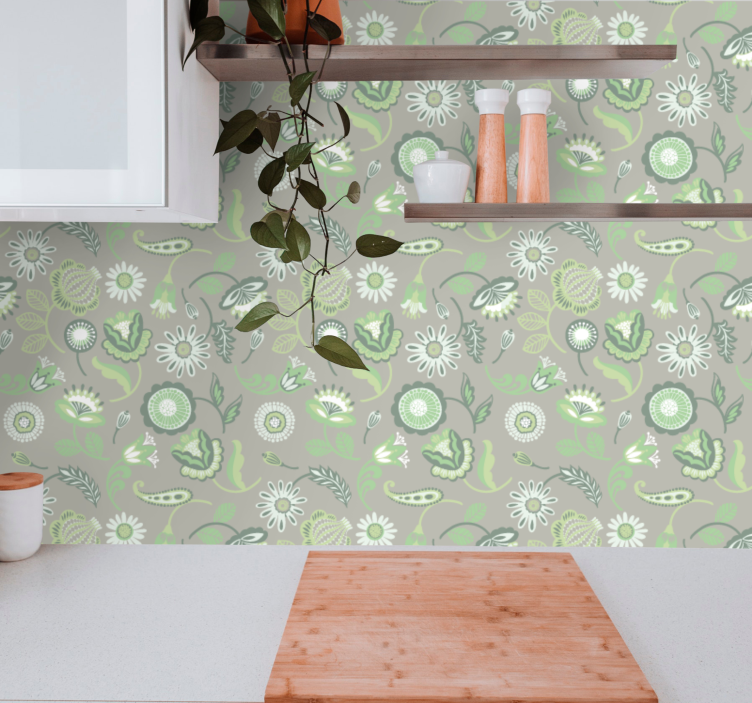 Floral Greenery Motif floral wallpaper - TenStickers