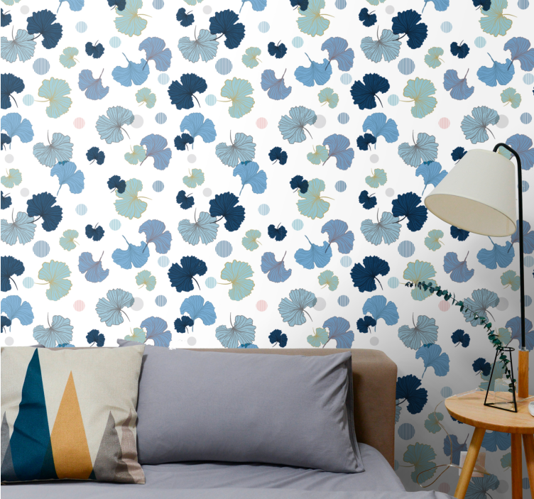 Blue shades pattern leaves wallpaper - TenStickers