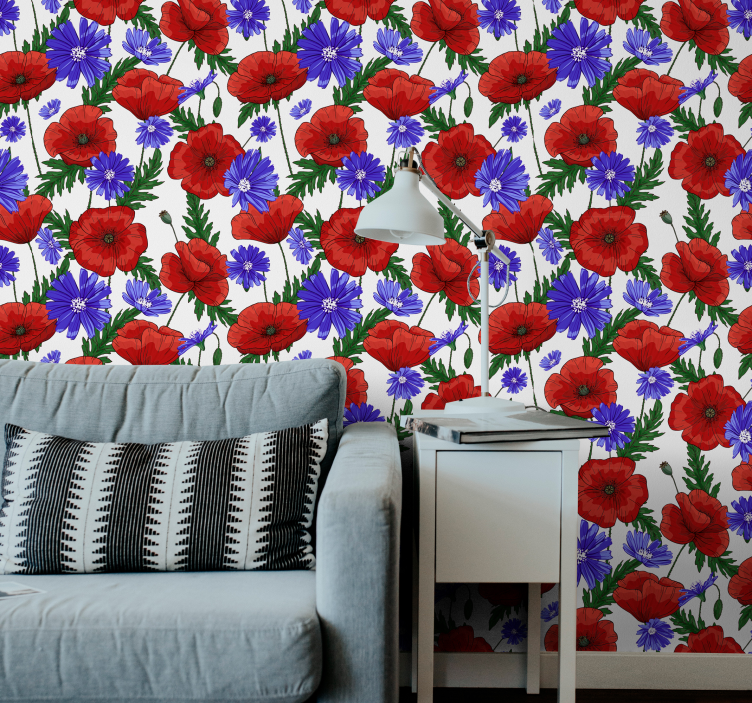 Floral Poppy Design flowers wallpaper - TenStickers
