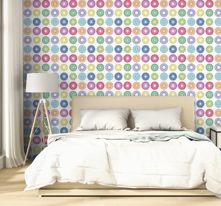 Floral wallpaper in vibrant floral circles - TenStickers