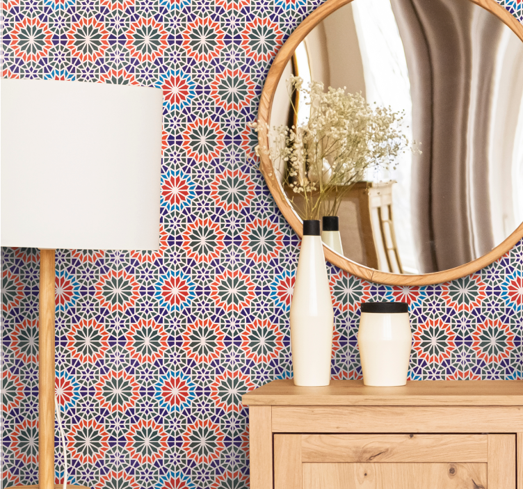 Floral wallpaper with geometric floral designs - TenStickers