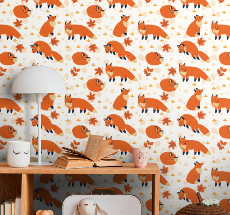 Fox Autumn Pattern animals wallpaper - TenStickers