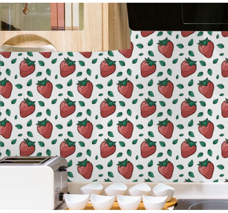 Fresh strawberries floral kitchen wallpaper - TenStickers