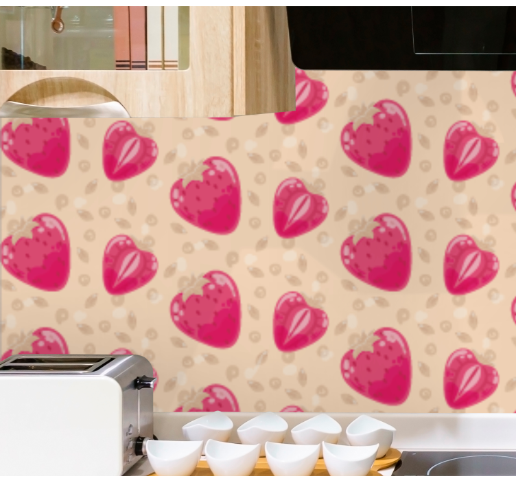 Fruit strawberry on beige Kitchen Wallpaper - TenStickers