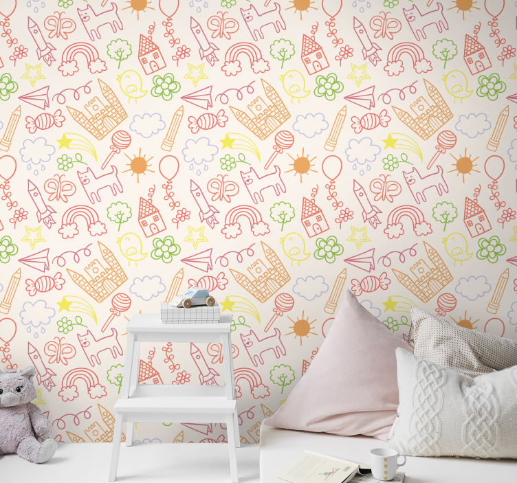 Childhood scribbles wallpaper childrens room - TenStickers
