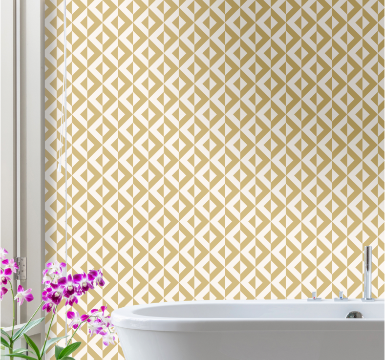 Golden and white triangles motif wallpaper geometric - TenStickers