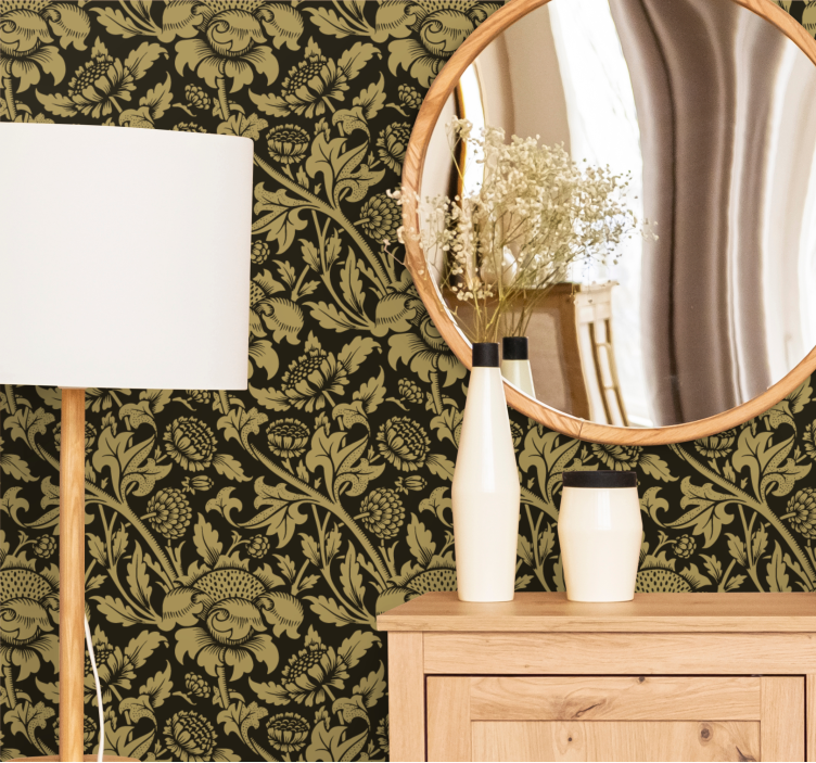 Golden greenery theme floral wallpaper - TenStickers