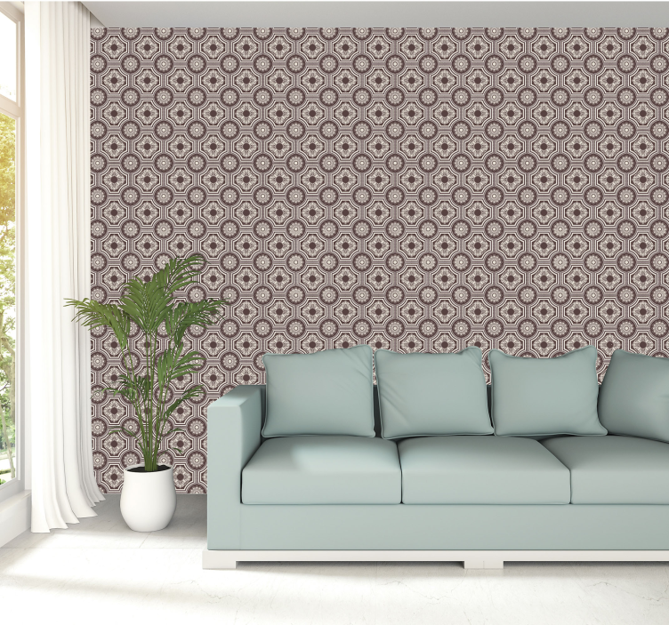 Golden Pattern Tile Ornamental Wallpaper - TenStickers