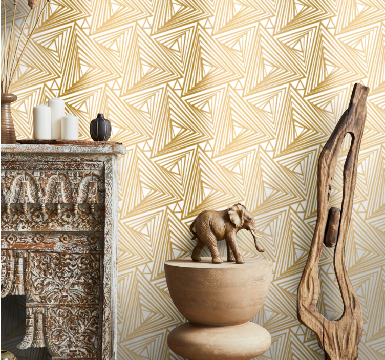 Golden pattern triangles wallpaper - TenStickers