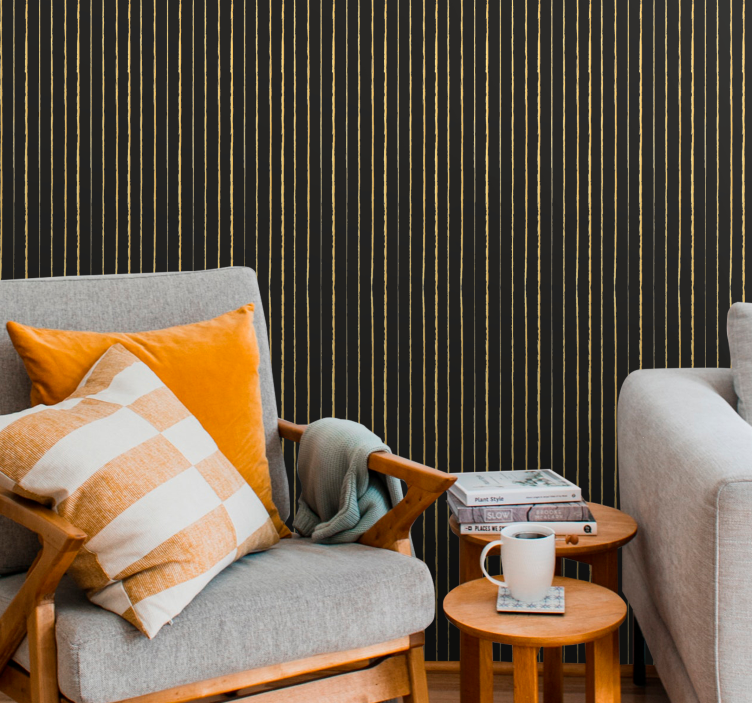 Golden and black pattern wallpaper striped - TenStickers