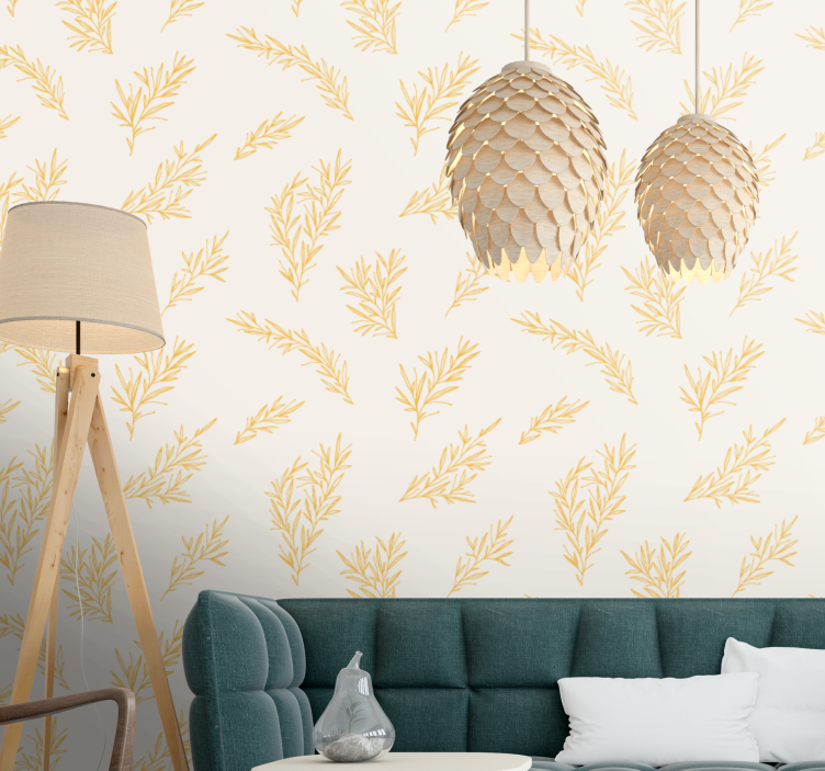 Golden tree branch over beige Flower Wallpaper - TenStickers
