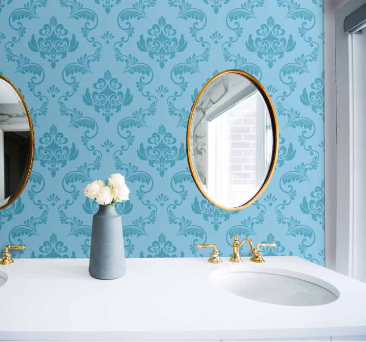 Blue botanical curves bathroom wallpaper - TenStickers