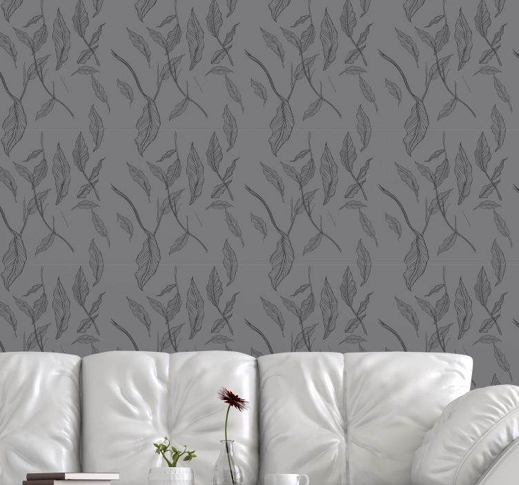 Gray simple pattern leaves wallpaper - TenStickers