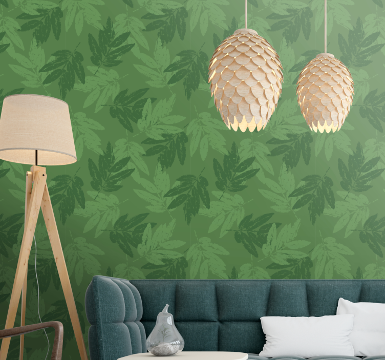 Green simple pattern leaves wallpaper - TenStickers