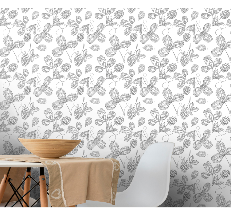 Grey and white design pattern leaves wallpaper - TenStickers