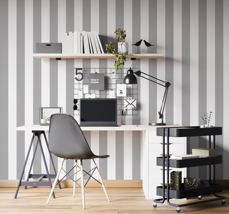 Grey and white stripes wallpaper office - TenStickers