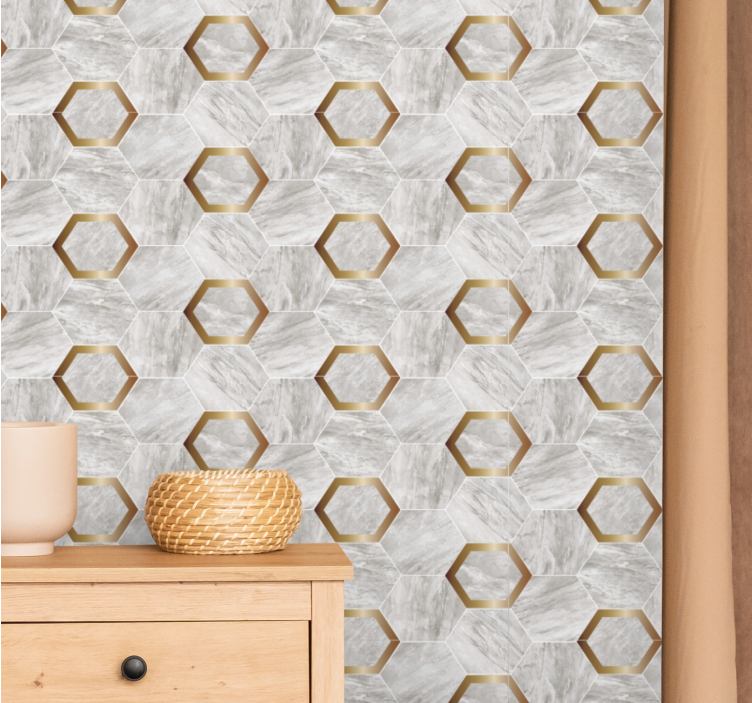 Hexagon Pattern Design marble effect wallpaper - TenStickers
