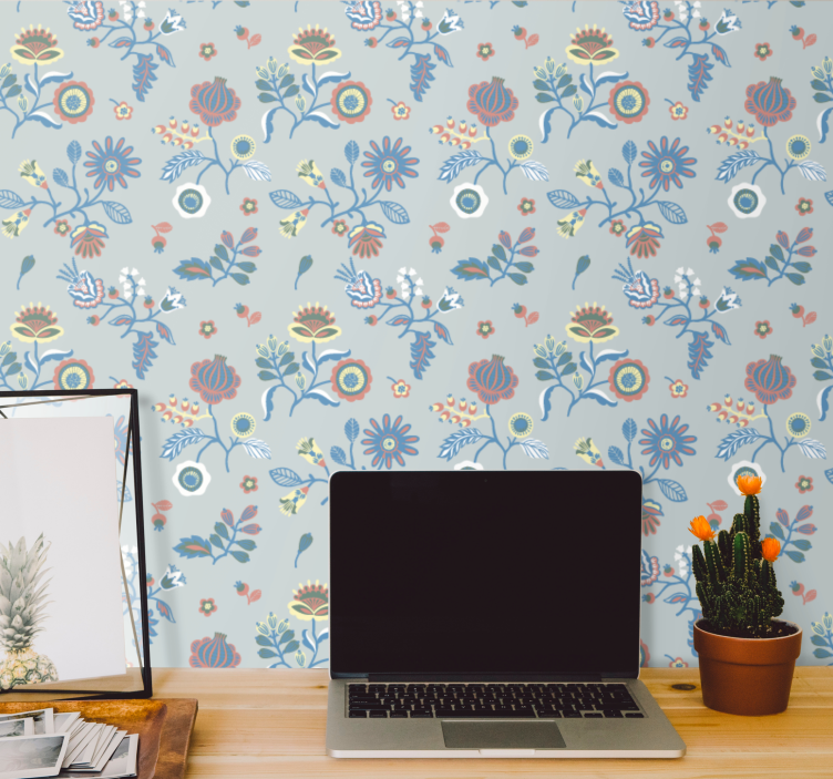 Illustrative bloom design flowers wallpaper - TenStickers