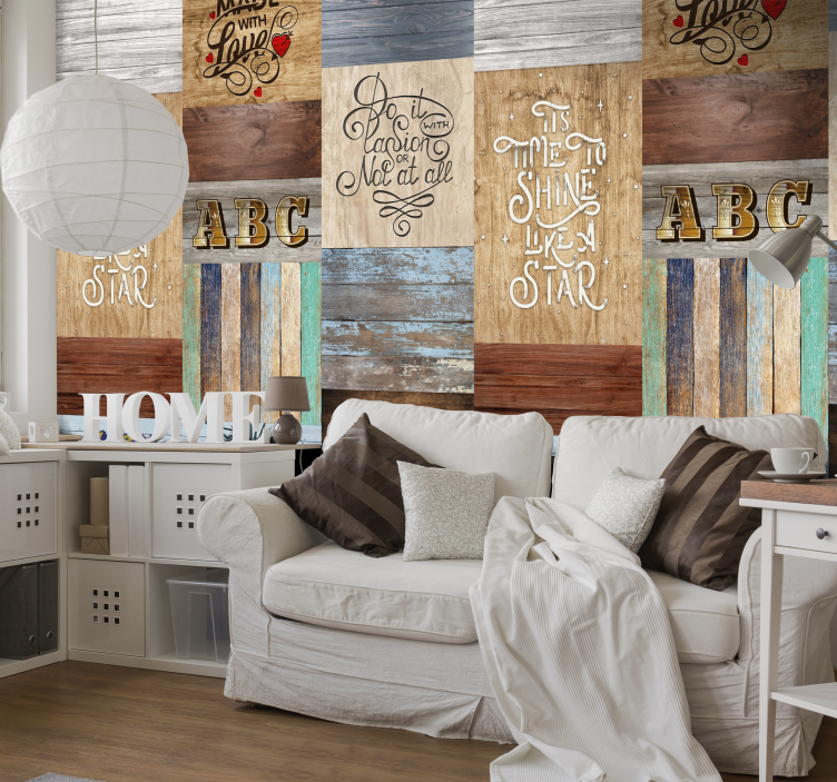 Inspirational Wooden Lettering Style living area wallpaper - TenStickers
