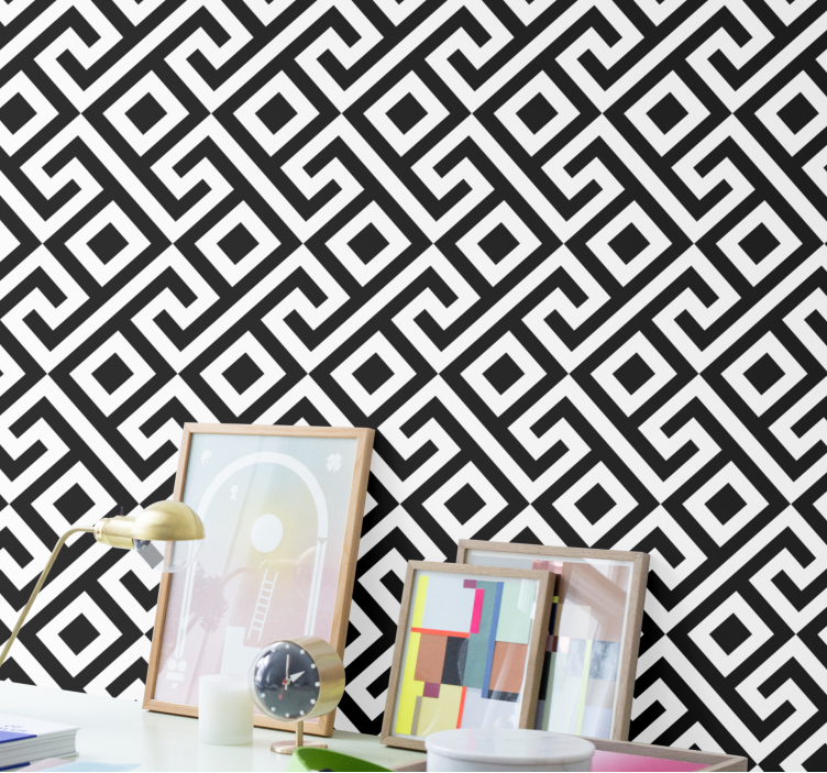 Intricate Black and White Design wallpaper geometric - TenStickers
