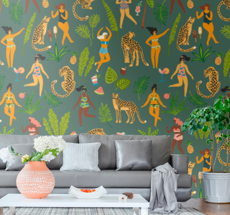 Jungle Dance Motif animals wallpaper - TenStickers