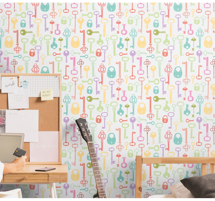 Key Pattern Motif wallpaper teenage bedroom - TenStickers