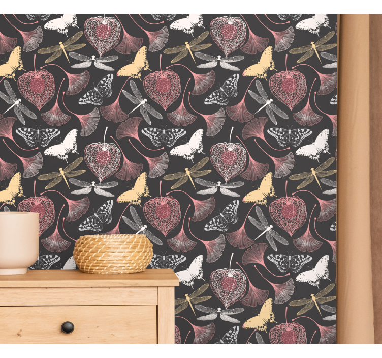 Dark botanical elegance leaves wallpaper - TenStickers