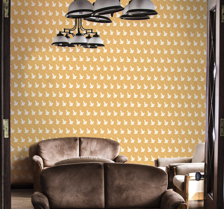 Yellow Wallpaper Leaf Pattern - TenStickers