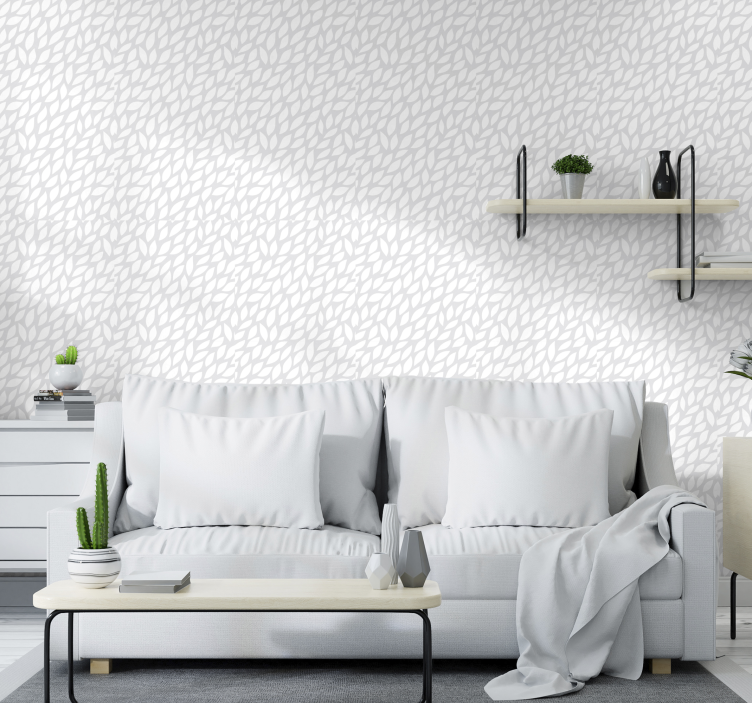 Grey and white motif leaves wallpaper - TenStickers