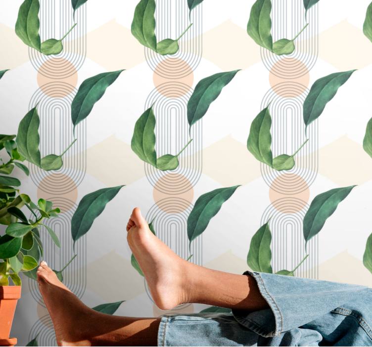 Leafy Geometric leaves wallpaper - TenStickers