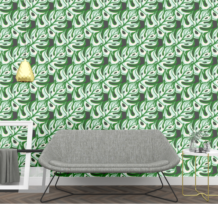 Leafy Green Motif leaves wallpaper - TenStickers