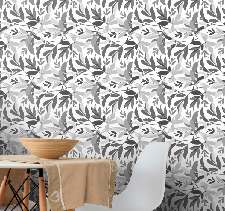 Horizontal gray pattern leaves wallpaper - TenStickers
