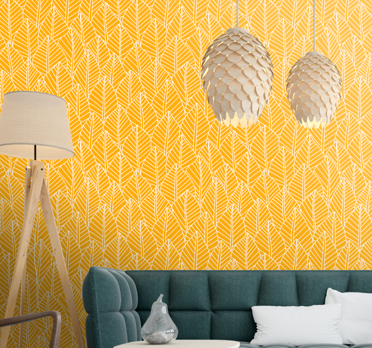 Leafy yellow texture leaves wallpaper - TenStickers