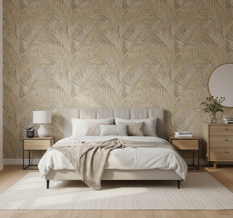 Leaves wallpaper in beige palm texture - TenStickers