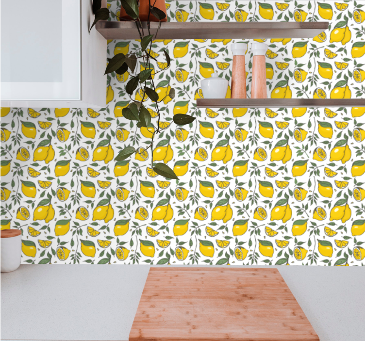 Lemon Botanical Pattern nature wallpaper - TenStickers