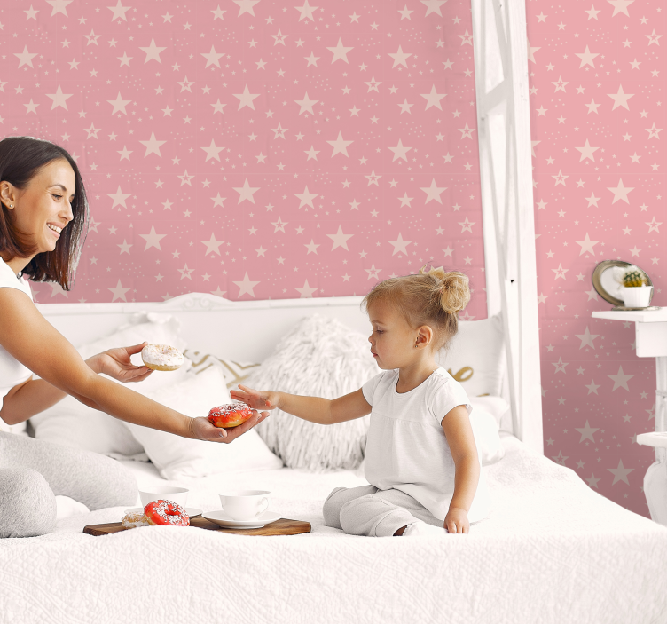 Light pink stars on dark pink Star Wallpaper - TenStickers