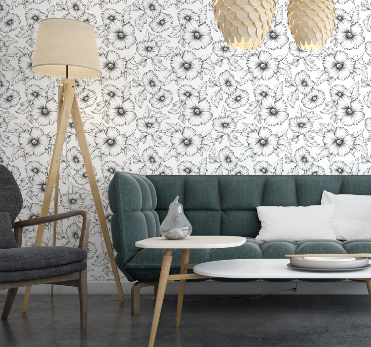 Mallow flower pattern wallpaper - TenStickers