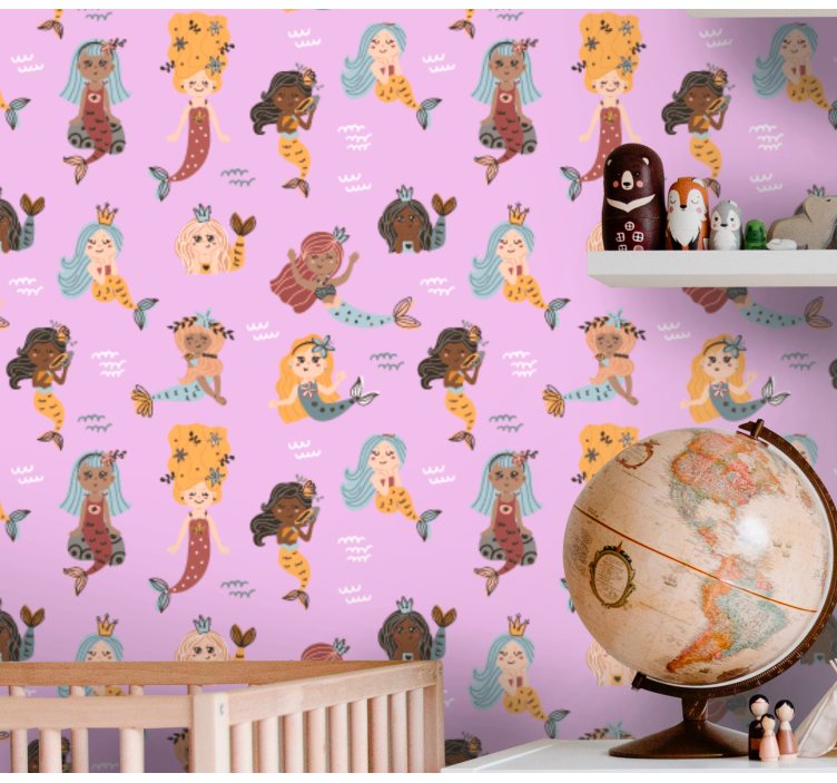Mermaid Illustration nursery room wallpaper - TenStickers