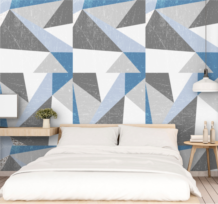 Modern grey and blue pattern triangles wallpaper - TenStickers