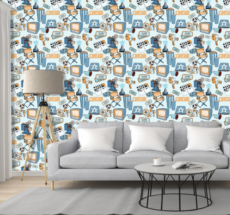 Movie night living room Wallpaper - TenStickers