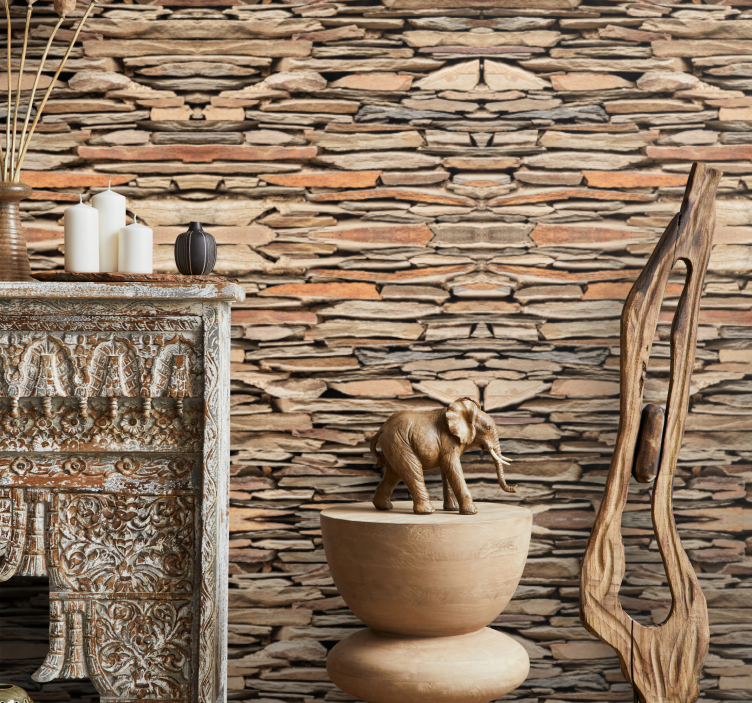 Stacked slate wall stone effect wallpaper - TenStickers