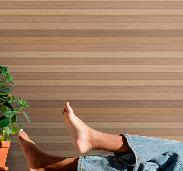 Natural vertical strips wood effect wallpaper - TenStickers