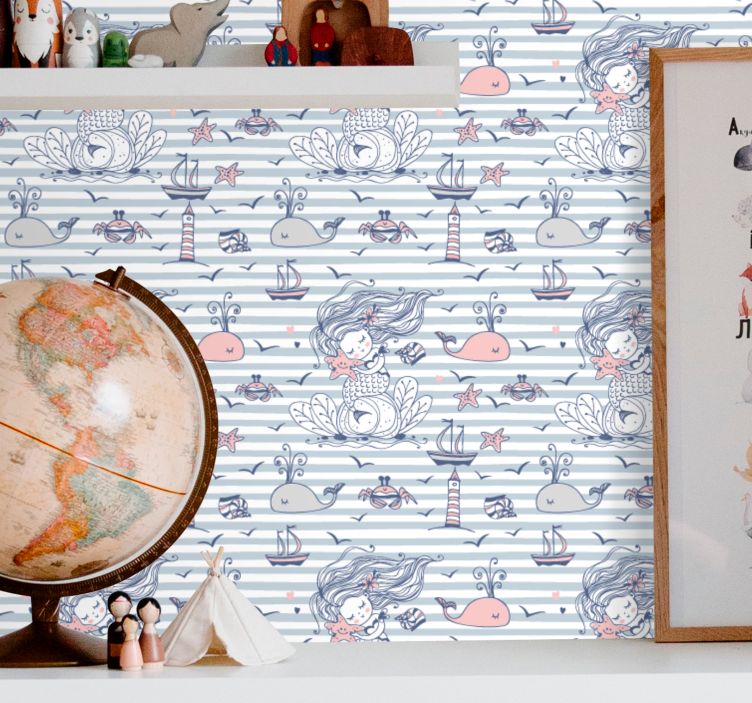 Nautical Mermaid Theme nursery room wallpaper - TenStickers