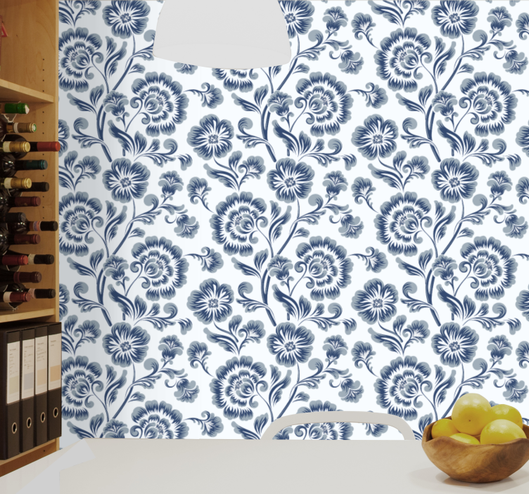 Navy grey pattern flowers wallpaper - TenStickers