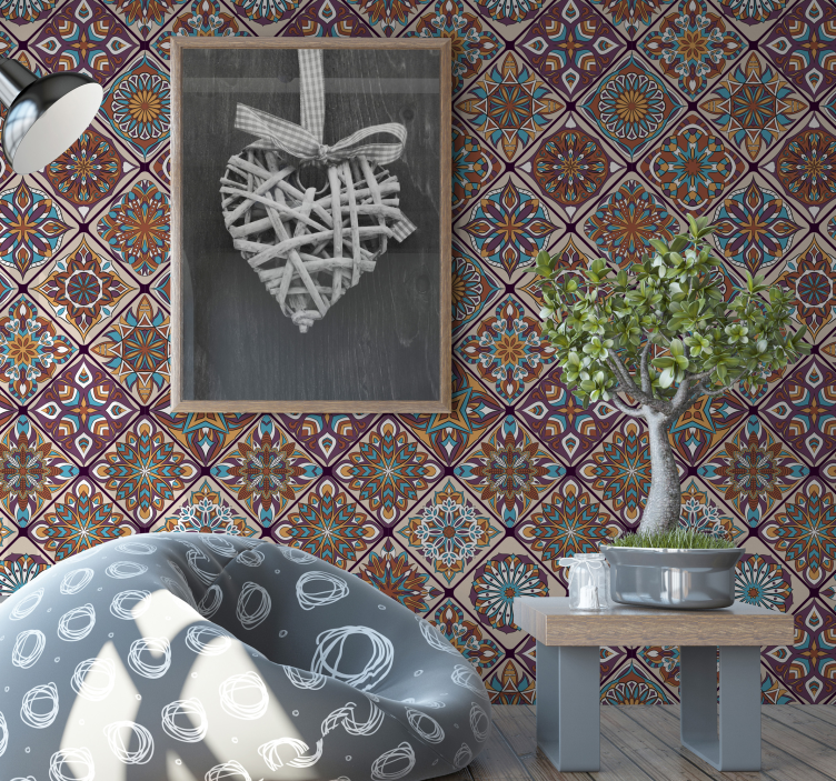 Ornate Tile-Inspired Pattern wallpaper effect tiles - TenStickers