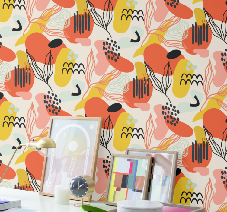 Paint spots and lines Abstract Wallpaper - TenStickers