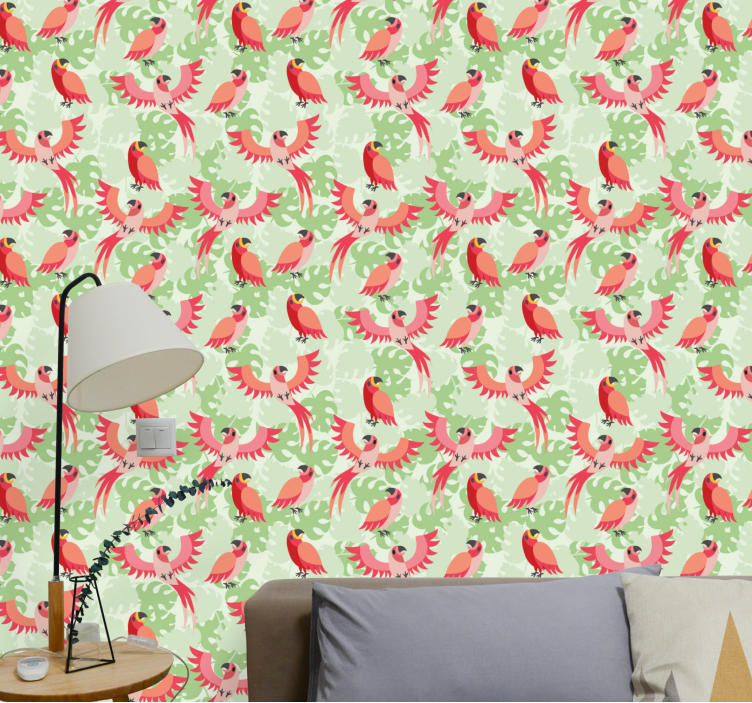 Parrot Pattern birds in wallpaper - TenStickers
